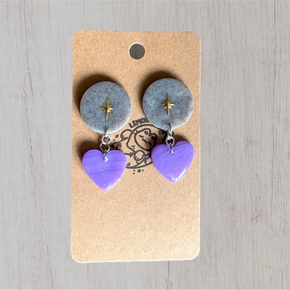 Handmade Celestial Lavender Purple and Speckled Grey Earrings - Glossy Cosmic - Picture 3 of 6